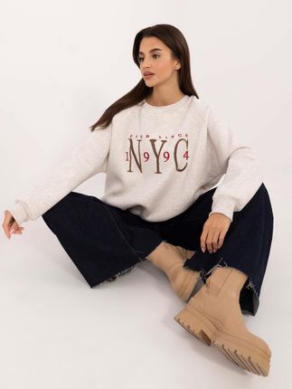 Jasnobeżowa melanżowa bluza oversize bez kaptura - zdjęcie 2