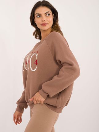 Brązowa dresowa bluza bez kaptura z haftem - zdjęcie 2