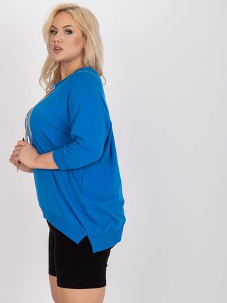 Ciemnoniebieska bluzka plus size ze złotą aplikacją - zdjęcie 2