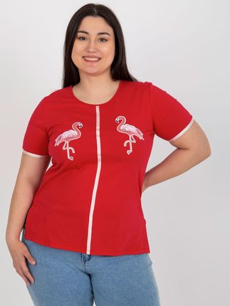 Czerwony damski t-shirt plus size z flamingami - zdjęcie 2