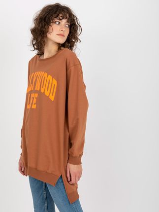 Jasnobrązowo-pomarańczowa długa bluza oversize z nadrukiem - zdjęcie 2