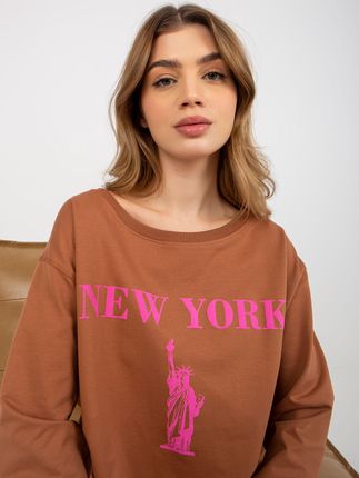 Jasnobrązowo-różowa długa bluza oversize z napisem - zdjęcie 2
