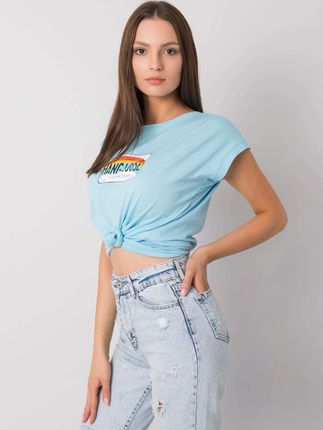 Jasnoniebieski t-shirt z nadrukiem Aloha - zdjęcie 2