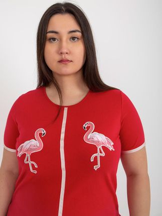 Czerwony damski t-shirt plus size z flamingami - zdjęcie 2
