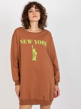 Jasnobrązowo-zielona długa bluza oversize z napisem - zdjęcie 2