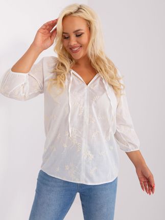 Biało-jasnobeżowa bluzka plus size we wzory - zdjęcie 2
