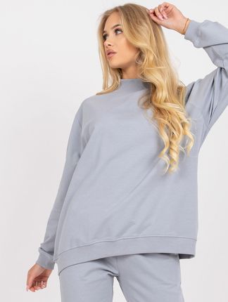 Szara dresowa bluza basic oversize z długim rękawem - zdjęcie 2