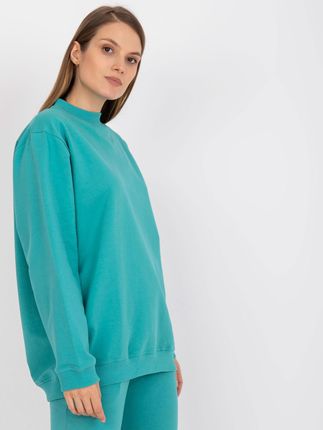 Turkusowa dresowa bluza basic o fasonie oversize - zdjęcie 2