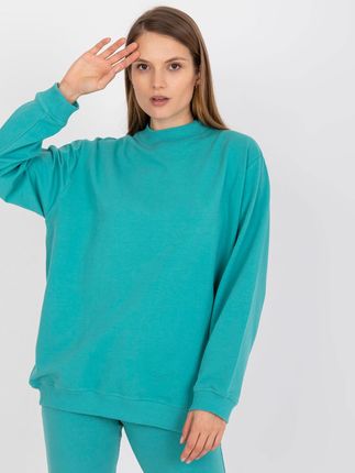 Turkusowa dresowa bluza basic o fasonie oversize - zdjęcie 2