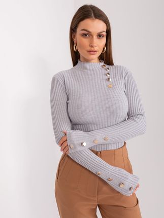 Szary dopasowany sweter z wiskozą - zdjęcie 2