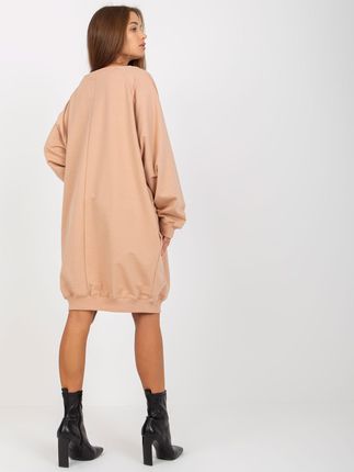Beżowa długa bluza oversize z aplikacją i napisem - zdjęcie 2