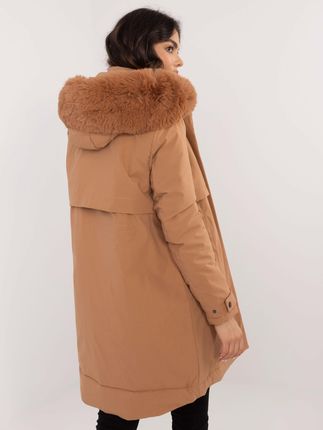 Camelowa zimowa kurtka parka z kapturem - zdjęcie 2