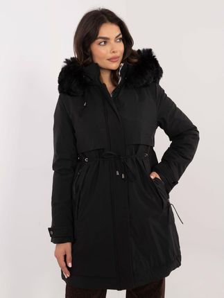 Czarna zimowa kurtka parka z podszewką - zdjęcie 2
