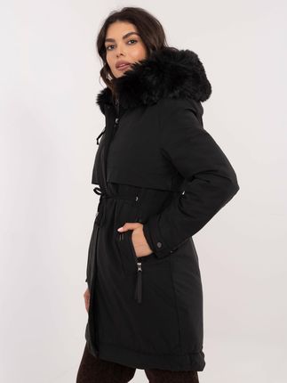 Czarna zimowa kurtka parka z podszewką - zdjęcie 2