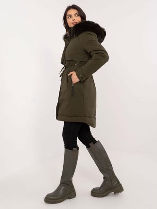 Khaki zimowa kurtka parka z futerkiem - zdjęcie 2