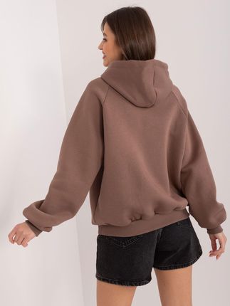 Brązowa dresowa bluza z kapturem i napisem - zdjęcie 2