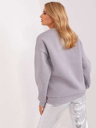 Szaro-biała ocieplana bluza dresowa oversize z napisem - zdjęcie 2