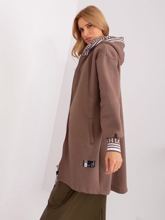 Brązowa dresowa bluza rozpinana z kapturem - zdjęcie 2
