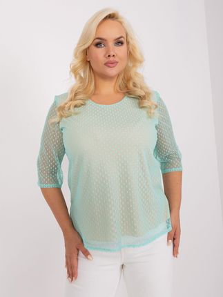 Miętowa bluzka plus size z okrągłym dekoltem - zdjęcie 2