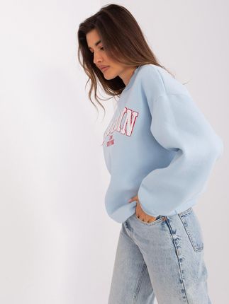 Jasnoniebieska ocieplana bluza oversize z napisem - zdjęcie 2