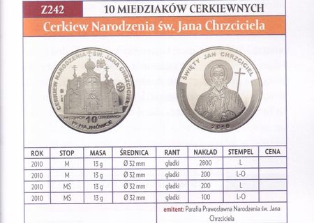 10 Miedziak Cerkiewnych C J Chrzciciela Odw 2010 Sreb Mennica Kresowa - zdjęcie 2