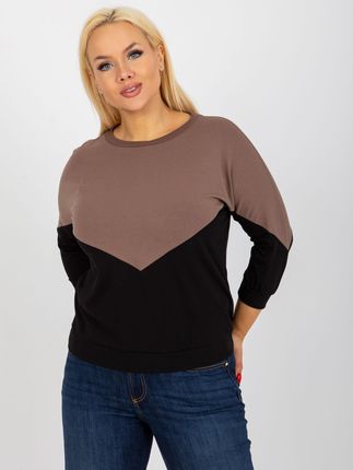 Brązowo-czarna damska bluzka plus size basic z bawełny - zdjęcie 2