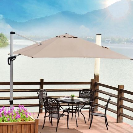 Costway Parasol Z Podstawą Krzyżową I Aluminiowym Słupkiem 300x261cm Brązowy Np11584Cf - zdjęcie 5