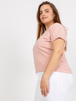Relevance Brudnoróżowy Damski T-Shirt Plus Size Z Napisem - zdjęcie 2