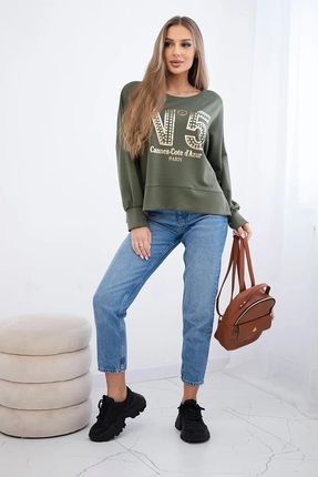 Khaki bluza damska masełko z modnym nadrukiem - zdjęcie 2