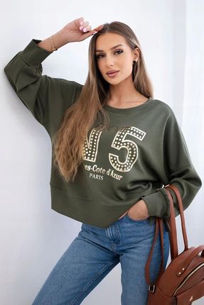 Khaki bluza damska masełko z modnym nadrukiem - zdjęcie 4