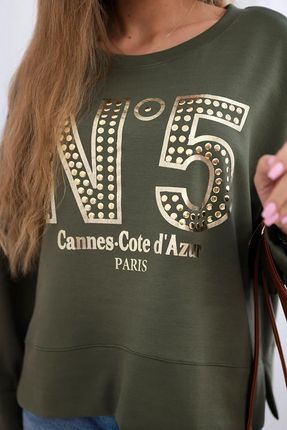 Khaki bluza damska masełko z modnym nadrukiem - zdjęcie 3