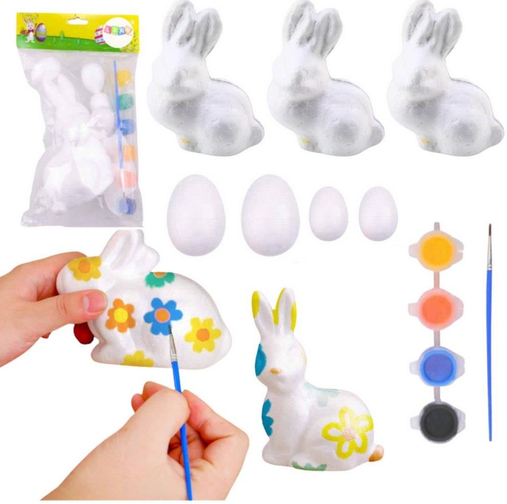 Zdjęcie Lean Toys Zestaw Do Malowania Styropianowych Ozdób 3 Zające 4 Jajka Farby (21361) - Przemyśl