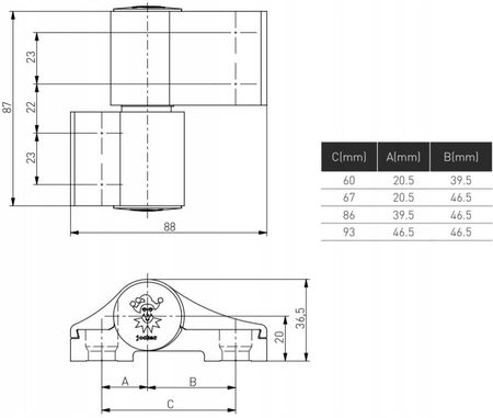 Medos Zawias Jocker Alu Dwuskrzydłowy Brązowy Ekstrudowane Aluminium 67mm - zdjęcie 2