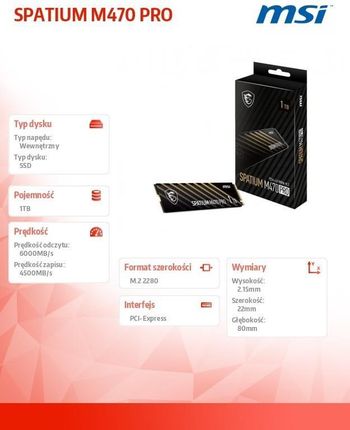 Msi SSD PCIE G4 M.2 NVME 1TB SPAT./M470 PRO (S78440L0J0P83) - zdjęcie 2