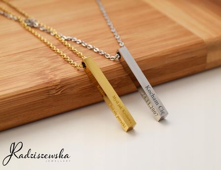 Naszyjnik Srebrny Słupek z Grawerem Imię Data Dzień Kobiet Grawer - zdjęcie 5