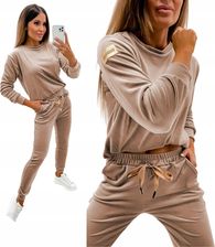 Dres Komplet Welurowy Damski Spodnie Bluza Ze Wstążką Śliczny XL/42