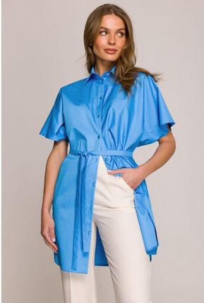S402 Bawełniana koszula oversize tunika - niebieska (kolor niebieski, rozmiar L/XL) - zdjęcie 2