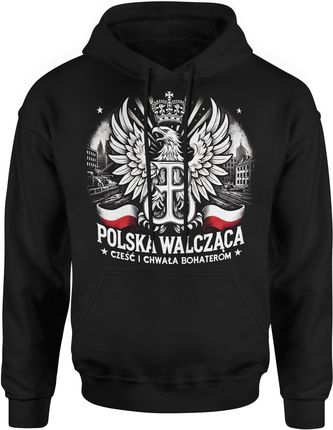 Polska Walcząca Z orłem białym Męska bluza z kapturem (M, Szary) - zdjęcie 2