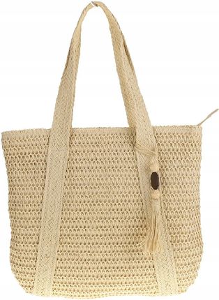 Torebka Damska Koszyk Słomiany na Ramię BOHO Plażowa Pojemna 2024012 Beige - zdjęcie 3
