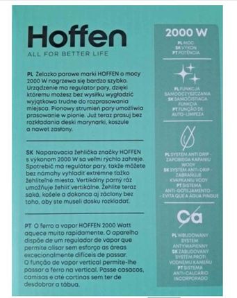 Żelazko parowe HOFFEN 2000W HO-00051 + GRATIS - zdjęcie 3