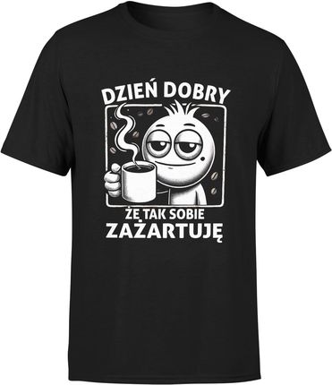 Dzień dobry że tak sobie zażartuję kawa z kawą Męska koszulka (S, Szary) - zdjęcie 2