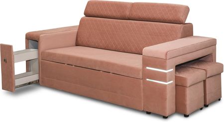 Nowoczesna Sofa KESLER I, podświetlenie + 2 x pufy, ruchome zagłówki - zdjęcie 6