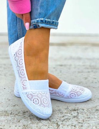 Białe Koronkowe Buty Damskie Trampki Tenisówki z Gumką Like 37 - zdjęcie 2