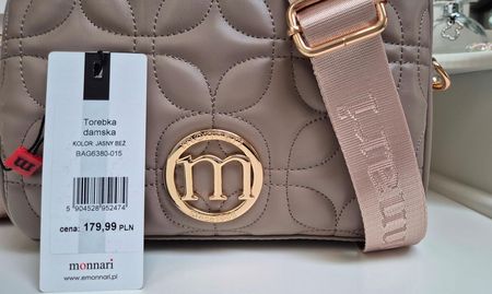 Beżowa Torebka Listonoszka Monnari Mocha Mousse Pasek Logo - zdjęcie 2