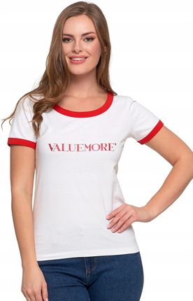 T-shirt Koszulka Damska Bawełna Slim Fit z Napisami Biło-Czerwona MORAJ - S - zdjęcie 2