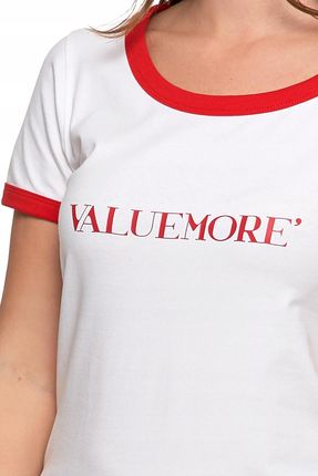T-shirt Koszulka Damska Bawełna Slim Fit z Napisami Biło-Czerwona MORAJ - S - zdjęcie 4