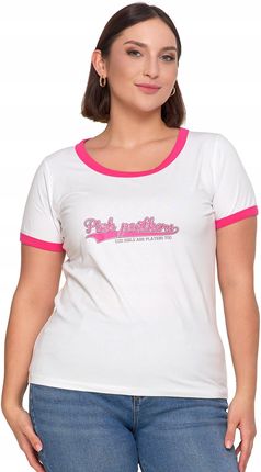 T-shirt Koszulka Damska Bawełna Slim Fit z Napisami Biło-Różowy MORAJ - S - zdjęcie 4