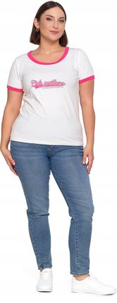 T-shirt Koszulka Damska Bawełna Slim Fit z Napisami Biło-Różowy MORAJ - S - zdjęcie 2