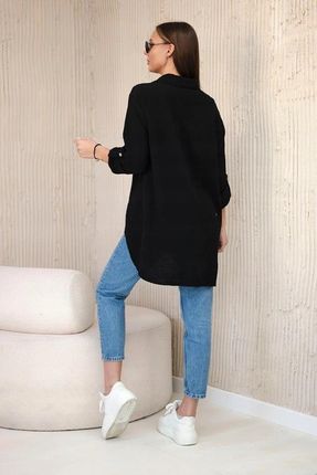 Koszula bawełniana muślinowa oversize czarna, cosual, włoska - zdjęcie 4