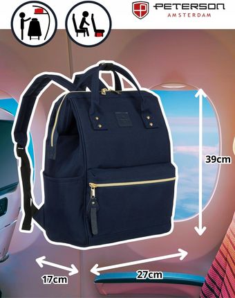 Plecak damski miejski na laptopa czarny port Usb kieszenie Peterson - zdjęcie 2